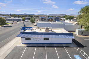 Drone / aerial view of a mountainous background
