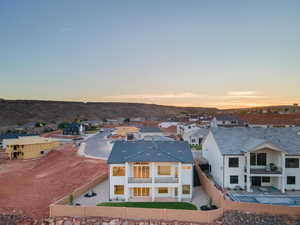 Aerial view at dusk of a residential view