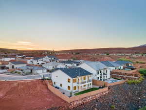 Aerial view at dusk of a residential view