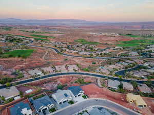 Aerial view at dusk of a mountain view and a residential view