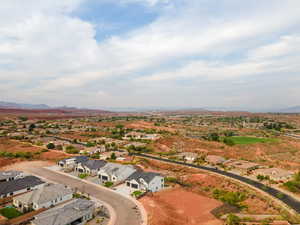 Aerial view of residential area with a mountain backdrop