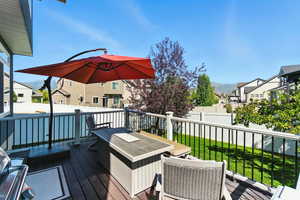 Wooden terrace with a residential view