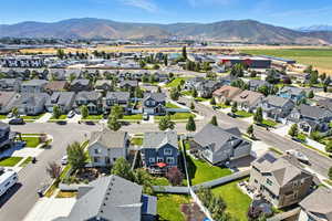 Aerial perspective of suburban area featuring mountains