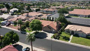 Aerial perspective of suburban area