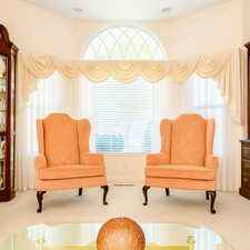 Sitting room featuring plenty of natural light and carpet flooring