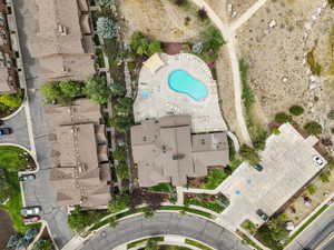 Drone / aerial view of a pool