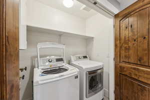 Laundry area with washing machine and clothes dryer