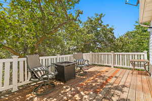 Wooden deck with a fire pit