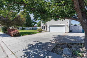 Obstructed view of property with a gate, concrete driveway, and a garage