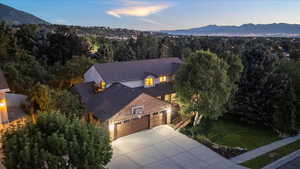 Aerial view at dusk of a mountain view
