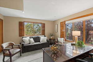 Main Floor Bedroom (or use it as your office) with plantation shutters and amazing valley views!