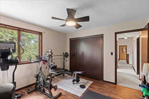 Large secondary bedroom featuring hardwood floors.
