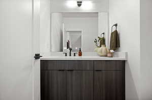 Powder Bathroom featuring vanity (toilet out of view)
