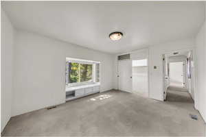 Unfurnished bedroom featuring carpet flooring and a closet