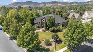Drone / aerial view of a mountainous background