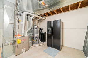 Utilities with strapped water heater and heating unit