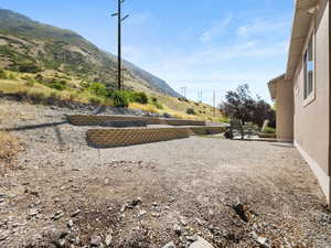 View of yard with a patio and a mountain view