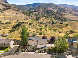 Aerial view of mountains behind home
