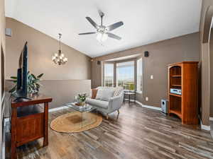 Living area off of kitchen. Stunning views of Utah Lake, west mountains, and valley