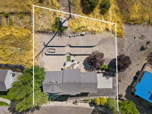 Aerial overview of property's location featuring property parcel outlined