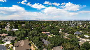 Aerial perspective of suburban area featuring mountains