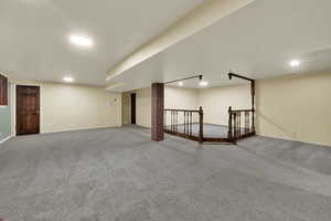 Basement featuring carpet flooring and recessed lighting