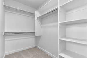 Spacious closet with light colored carpet