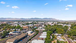 Drone / aerial view of a mountainous background