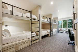 Bedroom with recessed lighting and carpet floors