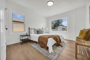 Bedroom with light wood finished floors