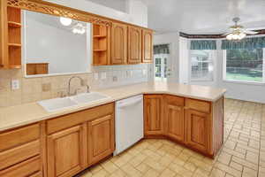Kitchen with opening into family room.