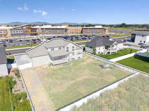 Aerial view of a mountain backdrop