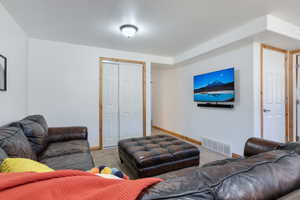 Living area with carpet