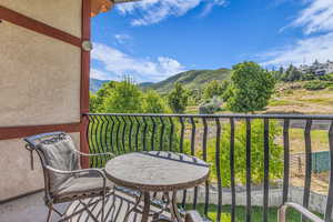 Balcony with a mountain view