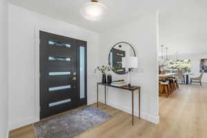 Entrance foyer featuring light wood finished floors and baseboards