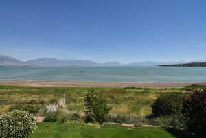 View of mountain background featuring a large body of water