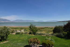 View of mountain background featuring a nearby body of water