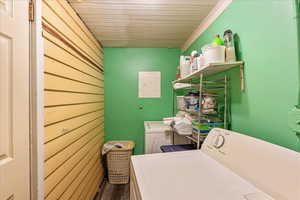 Laundry area featuring washing machine and dryer and electric panel