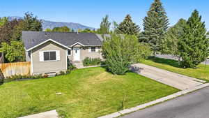 View of front of property with a mountain view