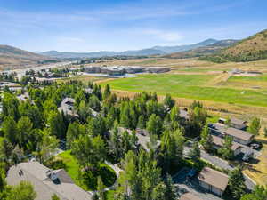 Aerial view of a mountain backdrop