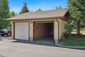 View of detached garage