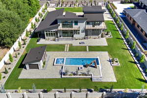 Aerial view of a pool