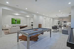Playroom featuring recessed lighting, billiards table, and light tile patterned floors