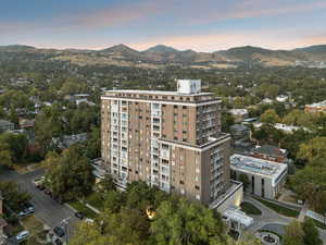 Aerial view at dusk of a mountain view