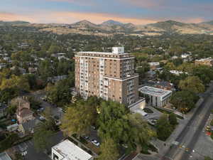 Aerial view at dusk of a mountain view
