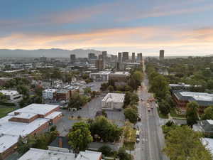 Aerial view at dusk of a city view