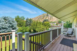 Wooden terrace with a yard