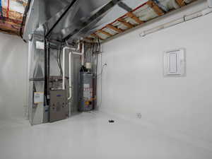 Utilities featuring water heater and heating unit