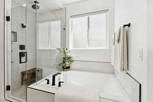 Primary bedroom en suite - euro encased shower and Tori soaking tub.