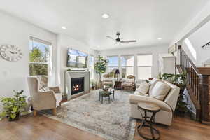 Great room perfectly situated off the custom kitchen and dining area. A room offering views of the Great Salt Lake and plenty of natural light throughout.